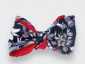 cinabre noeud papillon fleurs 50's vintage made iin france