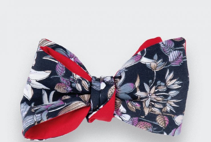 cinabre noeud papillon fleurs 50's vintage made iin france